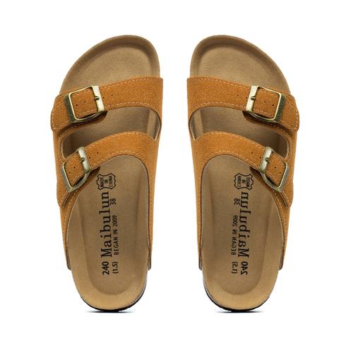 Fashion 2025 New Summer Men's Cork Slippers Suede Leather Mule Clogs Slippers Man Soft Cork Two Buckle Beach Slides Footwear for Men 45
