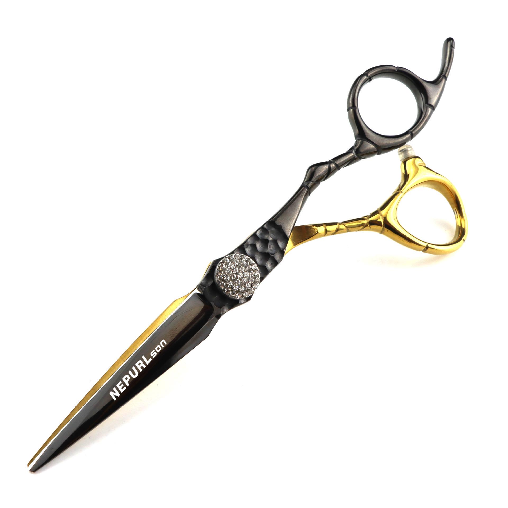 6  FWT-05 Napson Black Gold Hairdressing Scissors - Full Blade & Thinning Shears 6.0 inch