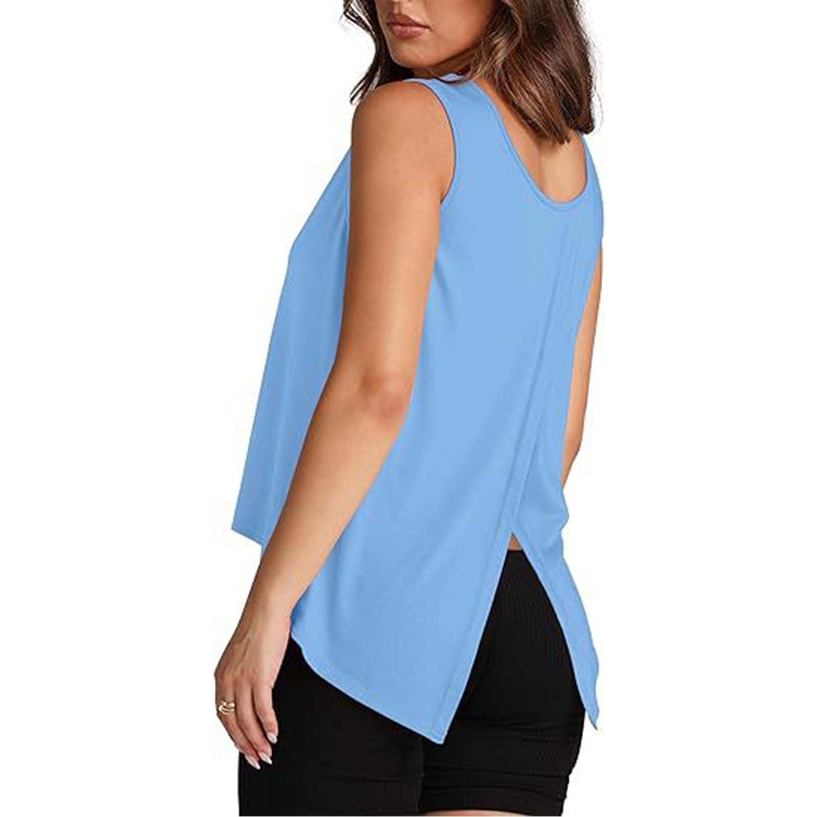 

Модная и сексуальная женская свободная базовая одежда, летние топы без рукавов с открытой спиной XXL светло-синий