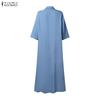 ZANZEA Women Casual Turn Down Collar Short Sleeve Patchwork Long Shirt Dress