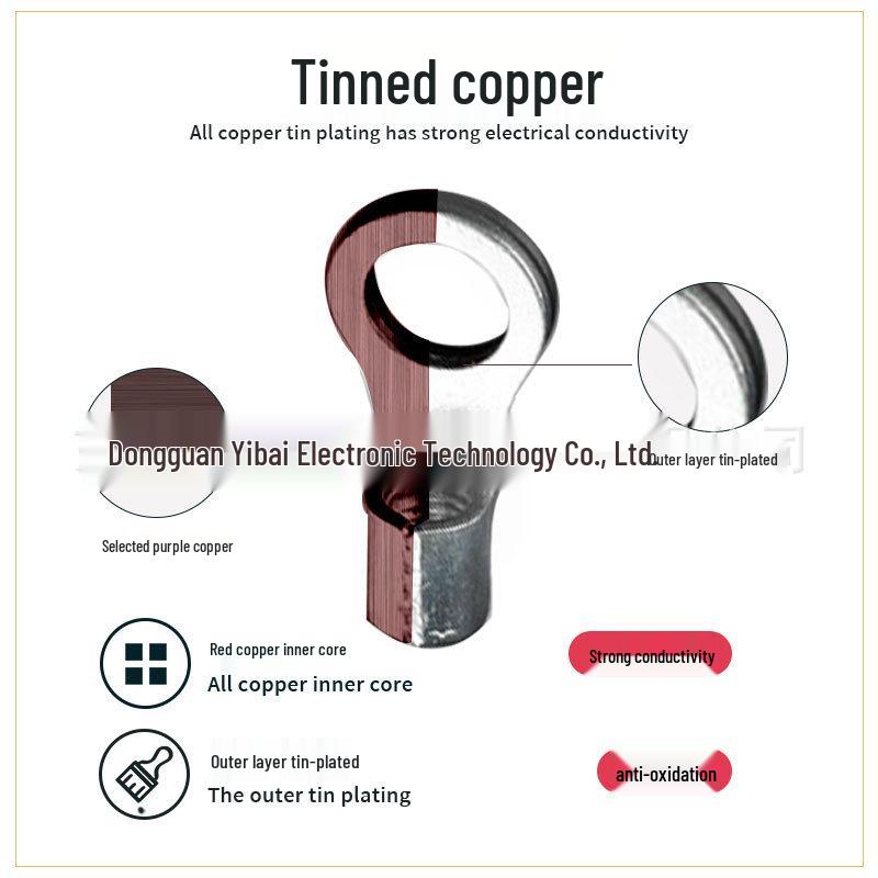 RNB Terminal Blocks Round Bare O-Type Wire Lugs, Pure Purple Copper, National Standard, RNB14-4/5/6/8/10.