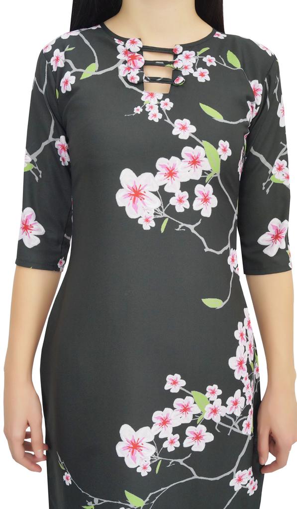 Bimba Women's Black Moss Georgette Kurti Summer Floral Printed Tunic