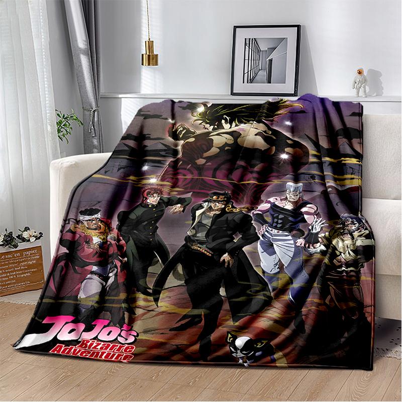 3D Jojo's Bizarre Adventure Cartoon Anime Blanket,Soft Throw Blanket for Home Bedroom Bed Sofa Travel Picnic Office Cover Kids