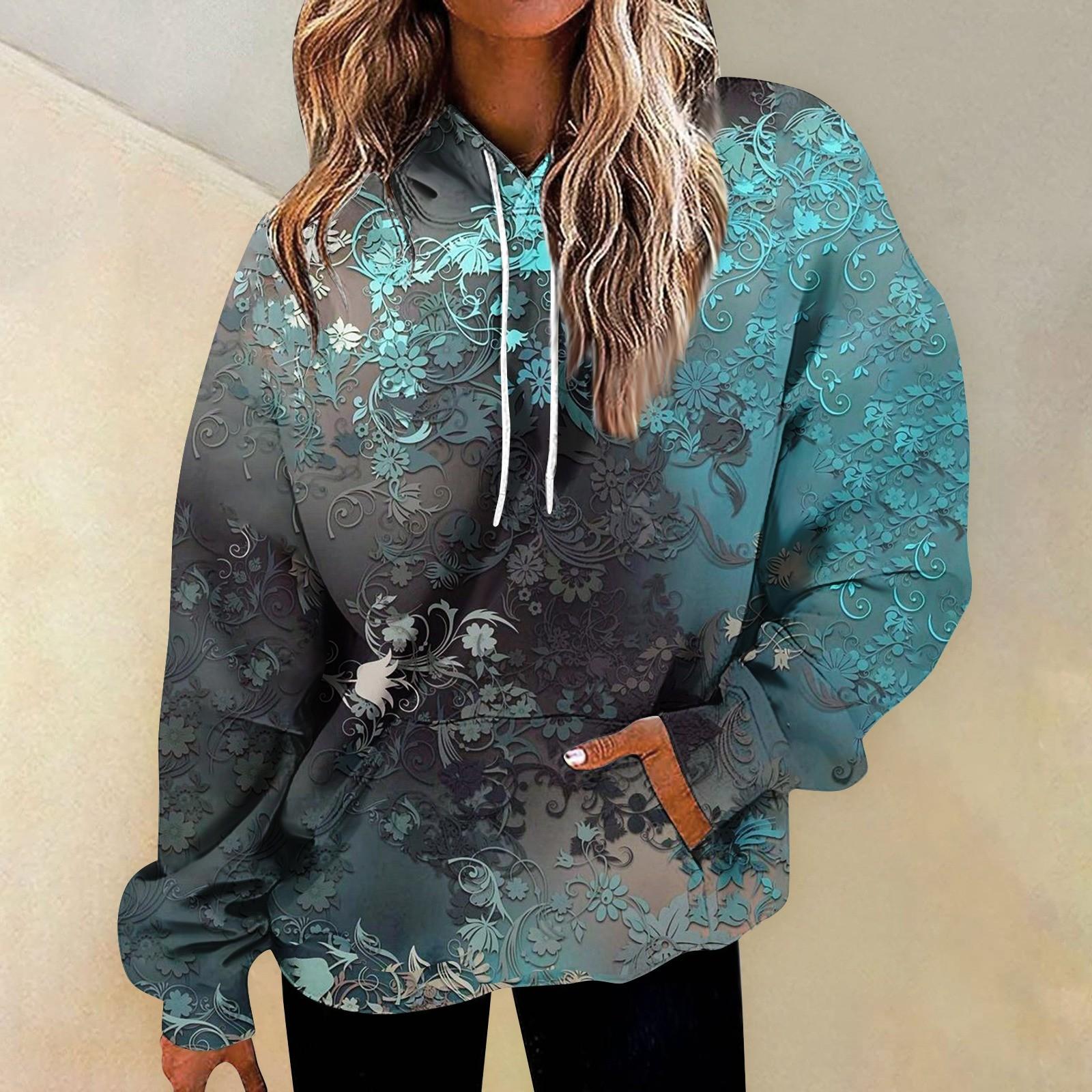 

Жіночі модні повсякденні універсальні повсякденні світшоти з круглим вирізом Графічні щоденні довгі рукави з градієнтним клаптевим принтом Топ-світшоти XXL чорний