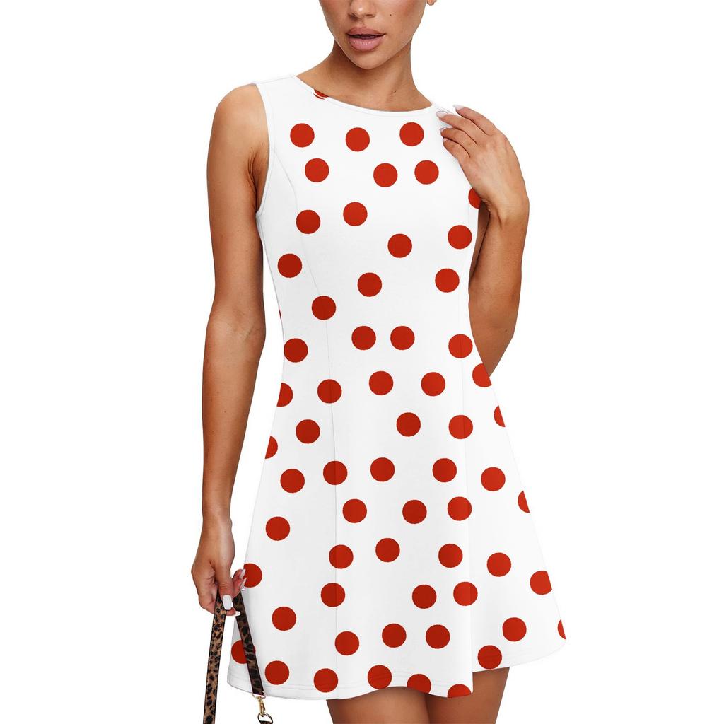 Women's Summer Dress Casual Sleeveless Round Neck Polka Dot Printed Vest Sundress