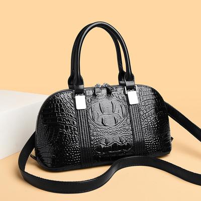 New Luxury Patent Leather Crocodile Embossed Shell Handheld Crossbody Bag - Hot Sale Women's Elegant Designer Tote