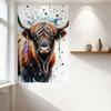 Artistic Highland Cow Watercolor Style Metal Tin Sign, Shaggy Brown Black Fur with Paint Splashes, Whimsical Abstract Wall Decor