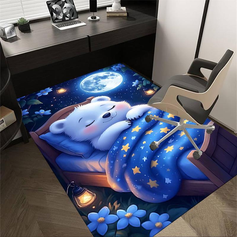 1 Stück Bär, Nacht Rutschfester Bodenteppich Kompatibel für Büro & Wohnzimmer & Schlafzimmer & Esszimmer - Flach - Webmaschine-S0348
