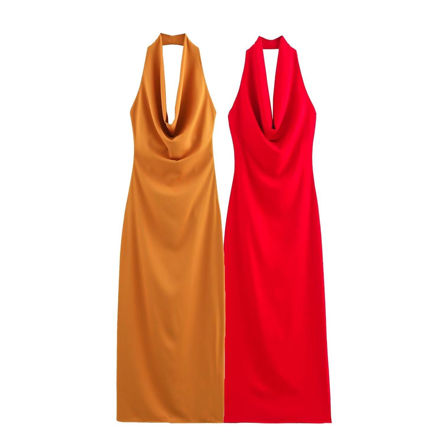 

2025 Summer Halter Neck Backless Elegant Slim Midi Dress Large