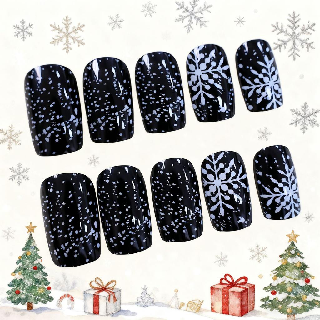 European and American Christmas 24 pieces nail art wear nail classic fashion snowflake polka dot medium and long nail wear