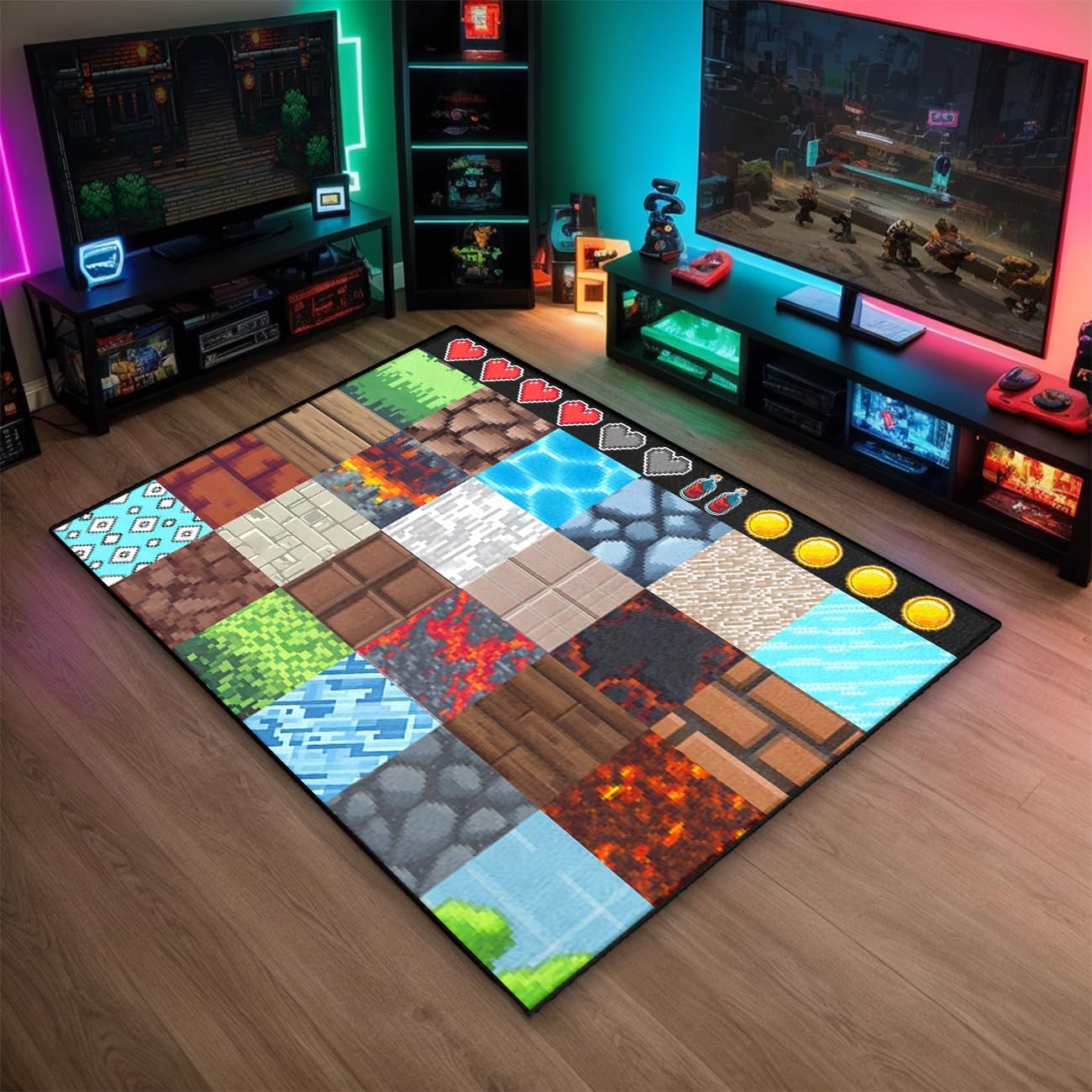 

Pixel Block Carpet Mat - Game Room Bedroom Game Carpet Decoration, Colorful Block Pattern Anti Slip Soft Home Decoration Carpet 40x60cm