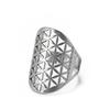 Dawapara Flower of Life Talisman Resizable Finger Rings for Men Women Hollow Adjustable Ring Stainless Steel Jewelry