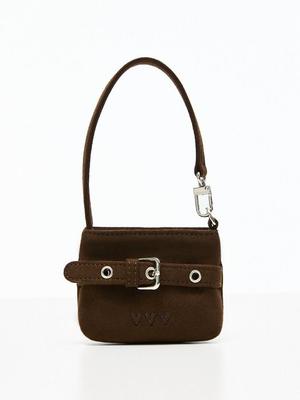 VVV Suede Buckle Mini Hobo Tote Bag Keychain _ Dark Brown