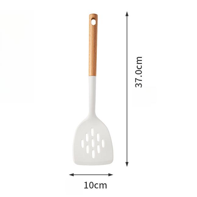 Food Grade Silicone Kitchen Utensils Set Beech Wood Handle Heat Resistant Non-Stick Cookware Spatula Spoon Whisk Tongs