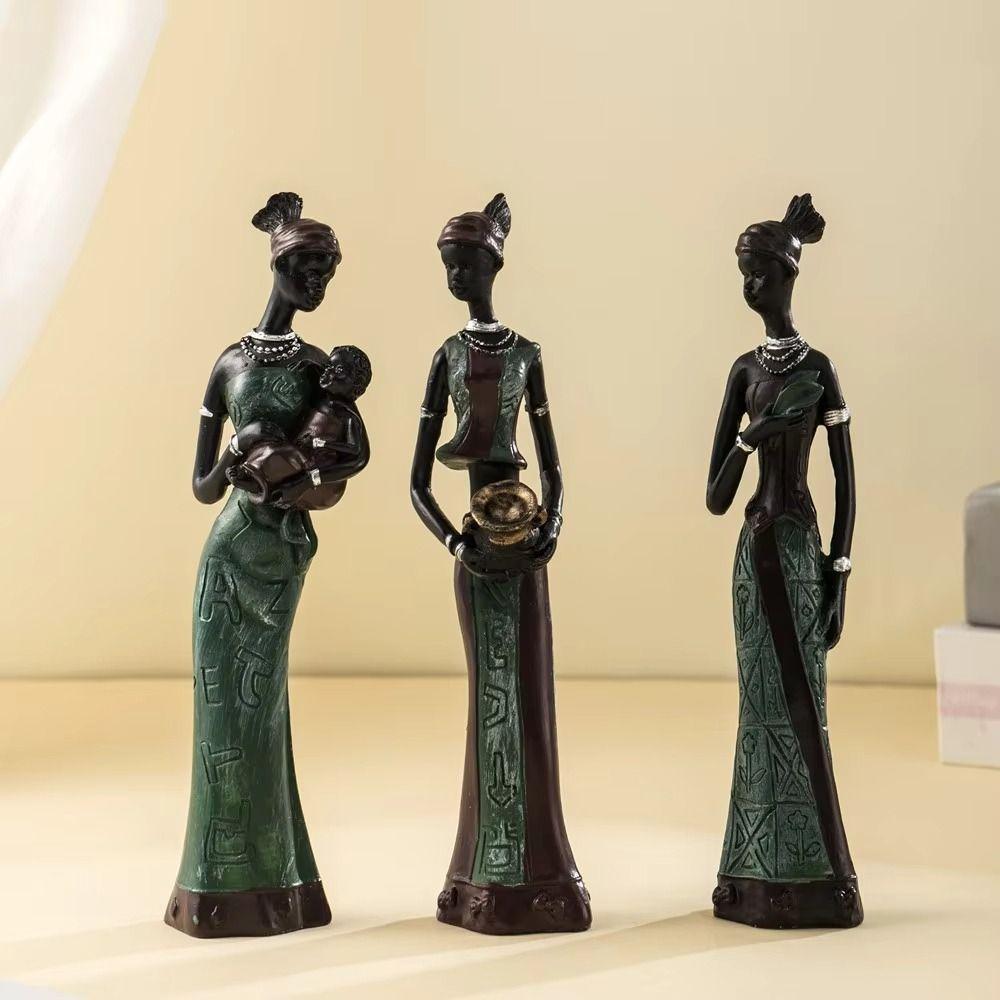 3pcs Figurines African Woman Sculpture Simulated Resin African Women Statue  Kids Birthday Gift