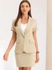 Allegra K Damen 2-teiliges Blazer- und Bleistiftrock-Anzug-Set, Hellkhaki, Größe XL, Figurbetont, Kurzarm, Unifarben, Business-Anzug