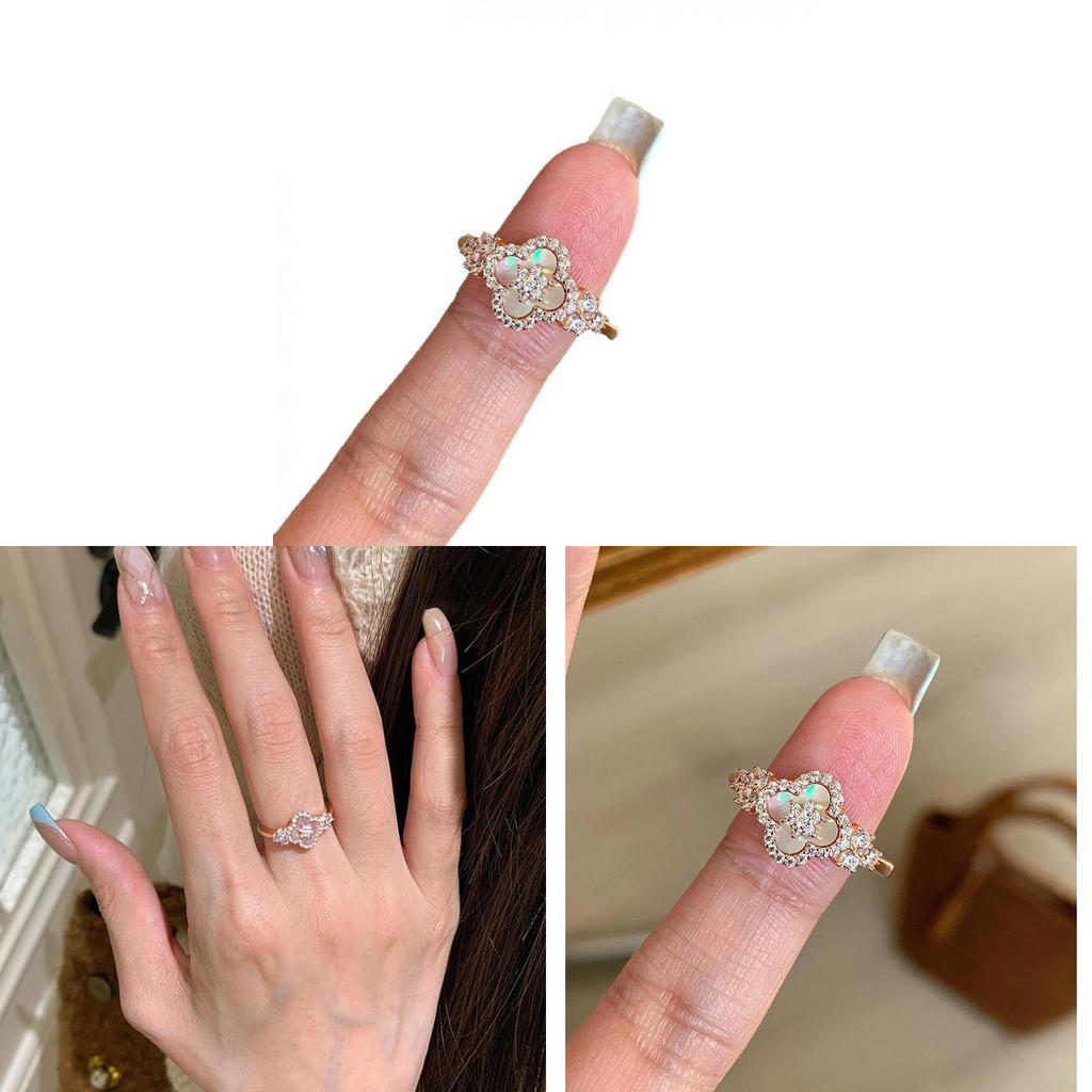 Fashion Zircon Motherofpearl Diamondshaped Open Ring For Women