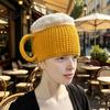 Unique 3D Beer Cup Headwear Funny Mug Hat, Novelty Knitted Leg Warmers Hat with Handles, Winter Warm Gloves for Adults Men And Women Cozy Thanksgiving