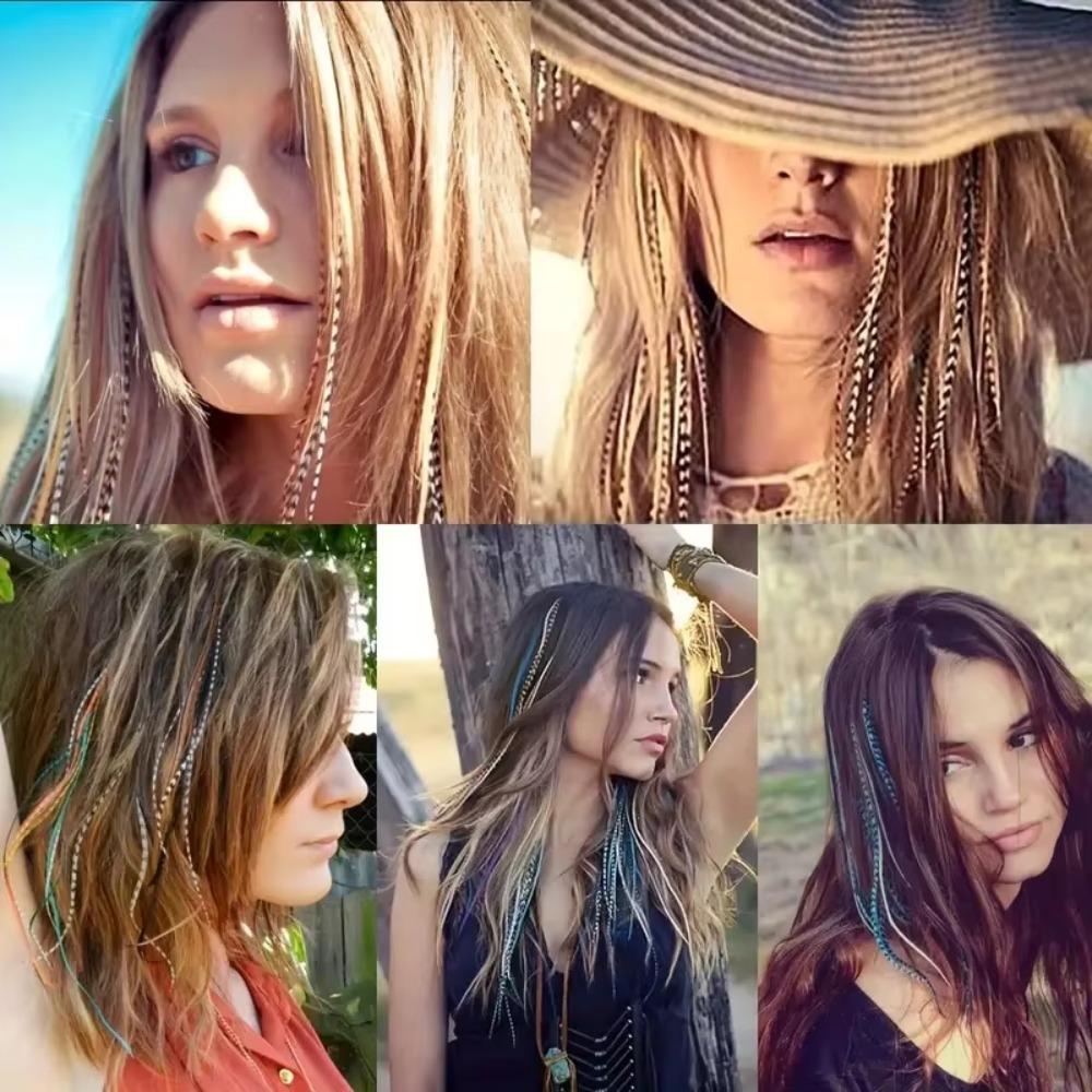 Colorful Hair Highlights Stripe Printed Wig Hairpieces Christmas Clip in Hair Extensions  Girls