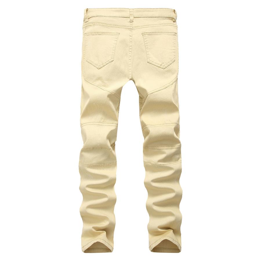 Pánské motocyklové pomačkané roztrhané džíny Street Slim Fit elastické legíny Džínové kalhoty Pánské