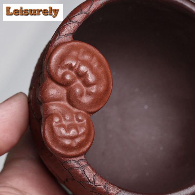 170ml autentický hliněný čajový šálek z fialového Yixingu, ručně vyráběná čajová miska s vzorem Lingzhi a surovým hliněným bahnem, mistrovský šálek Zisha, čajová sada na míru