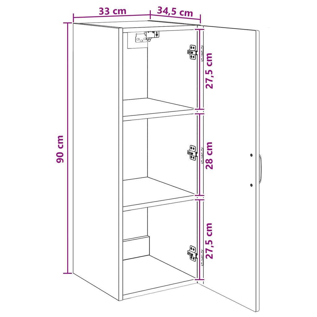 Wall Mounted Cabinet Gray Sonoma 33 x 34.5 x 90 cm Engineered Wood