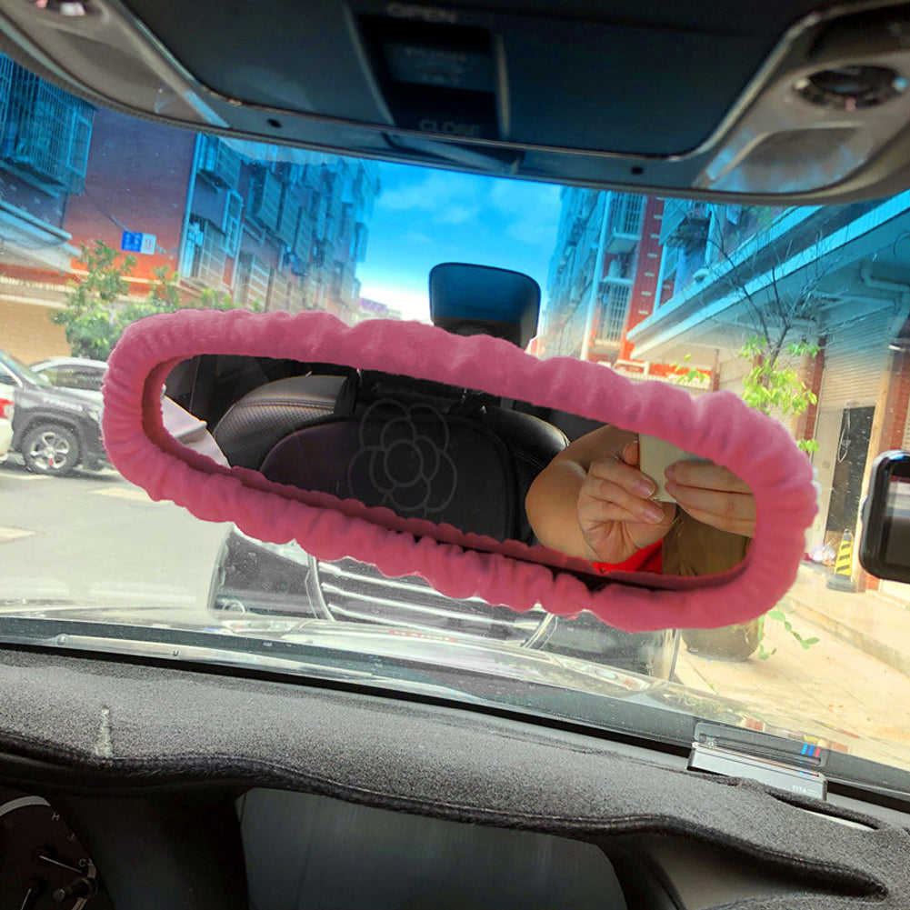 Cute Car Rearview Mirror Cover Cartoon Plush Rabbit Heart Auto Rear View Mirror Decoration Rear View Mirror Case Accessories