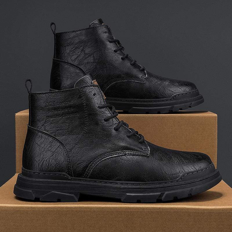 Autumn and winter large size hot-selling retro high-top men's shoes genuine leather Martin boots velvet thermal casual shoes