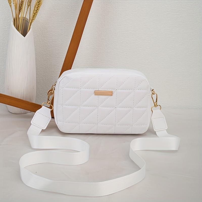 

Клетчатая наплечная сумка со съемным ремнем, модная сумка-мессенджер кроссбоди с застежкой-молнией и полиэстеровой подкладкой для повседневных вещей белый