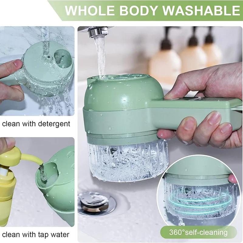 4In1 Electric Vegetable Cutter Set Handheld Wireless Electric Garlic Masher Food Chopper Meat Grinder Machine Food Peel Slice