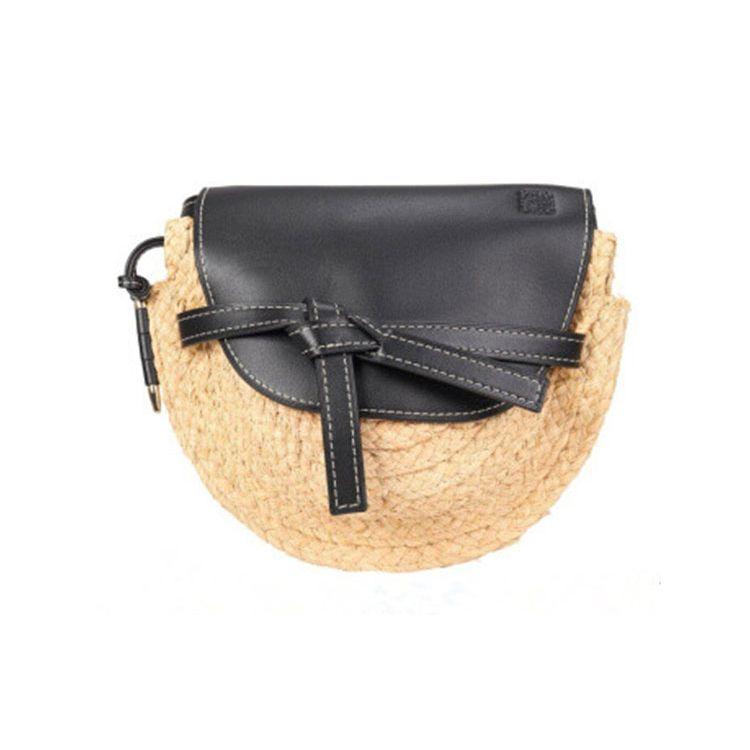 

Loewe Gate Bow Bag Handwoven Straw Anagram Embossed Shoulder Crossbody Bag Vacation Bag Small Women Bags Black 32913T20-1208 Basic Set (Bag+Dust Bag)
