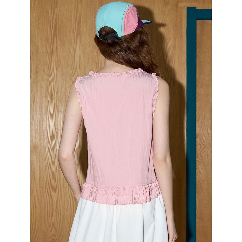 Coolhut Ruffled Edge Double-Layered Ruffle Sleeveless Stylish Design 2025 Women's Vest for Petite Women