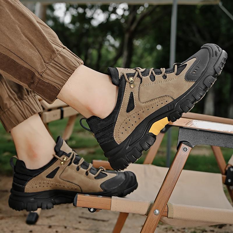 Men's Genuine Leather Non-Slip Hiking and Work Shoes - Closed Toe, Low-Top, Outdoor Casual Sneakers