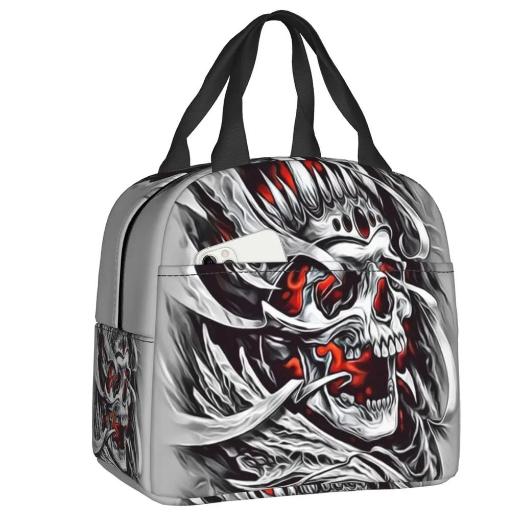Skull Insulated Lunch Bag for School Office Resuable Thermal Cooler Lunch Box for Women Kids Food Container Bento Tote Bags