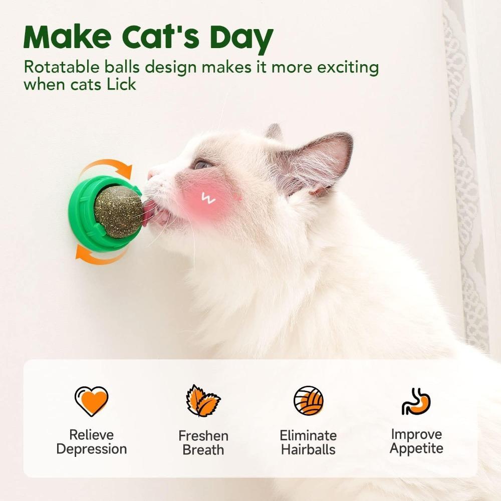 Catnip Toys Balls 4Pcs,Extra Cat Energy Ball,Edible Kitten Silvervine Toys for Cats Lick,Healthy Kitty Teeth Cleaning Dental Chew Toys,Cat Wall Treats