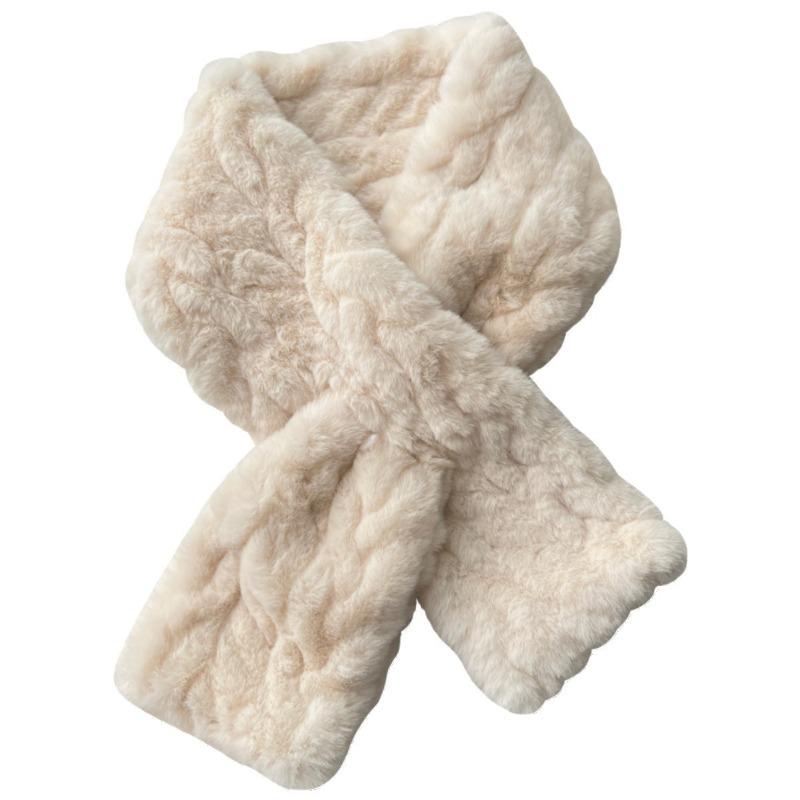 Thickened version of soft waxy wool scarf women's solid color versatile cross short imitation otter rabbit scarf autumn and winter fur collar