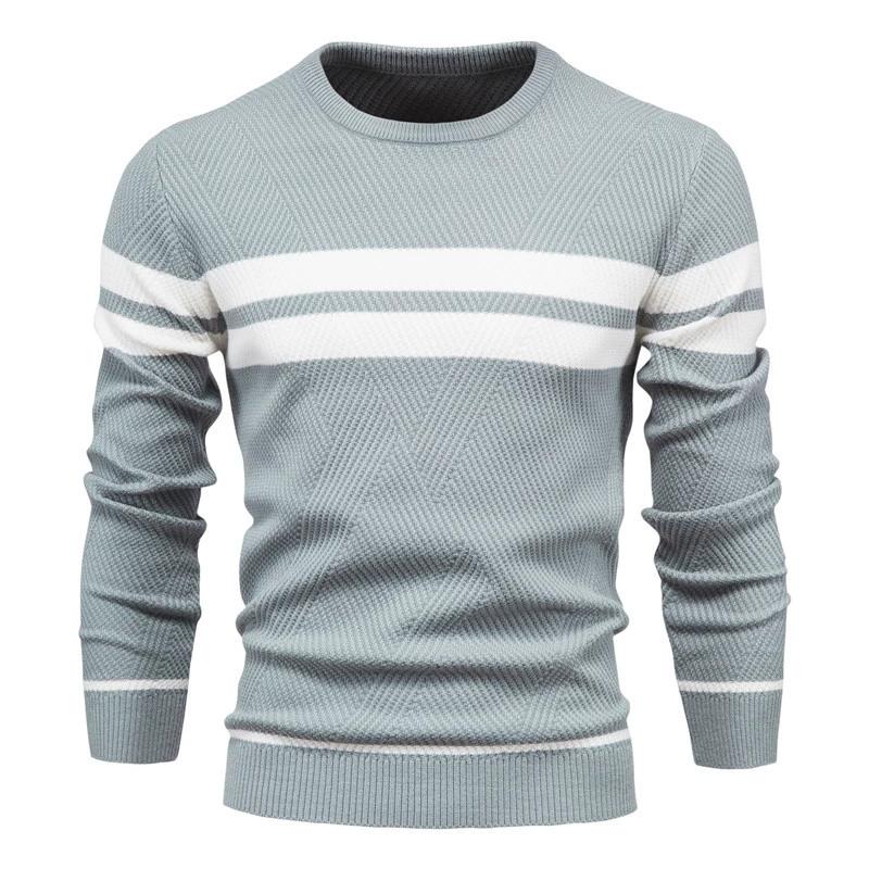 Autumn and Winter Men's Casual Striped Men's Sweater Pullover Color Blocked Round Neck Men's Knitted Sweater