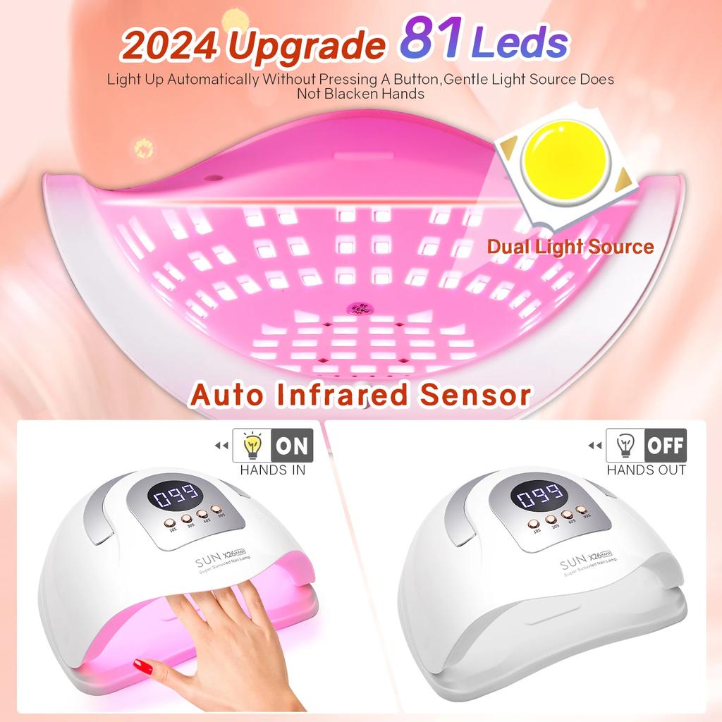 SUN X26 MAX Profesjonalna lampa do suszenia paznokci do manicure 380 W Suszarka do paznokci z żelem i czujnikiem automatycznym Lampa do paznokci UV LED