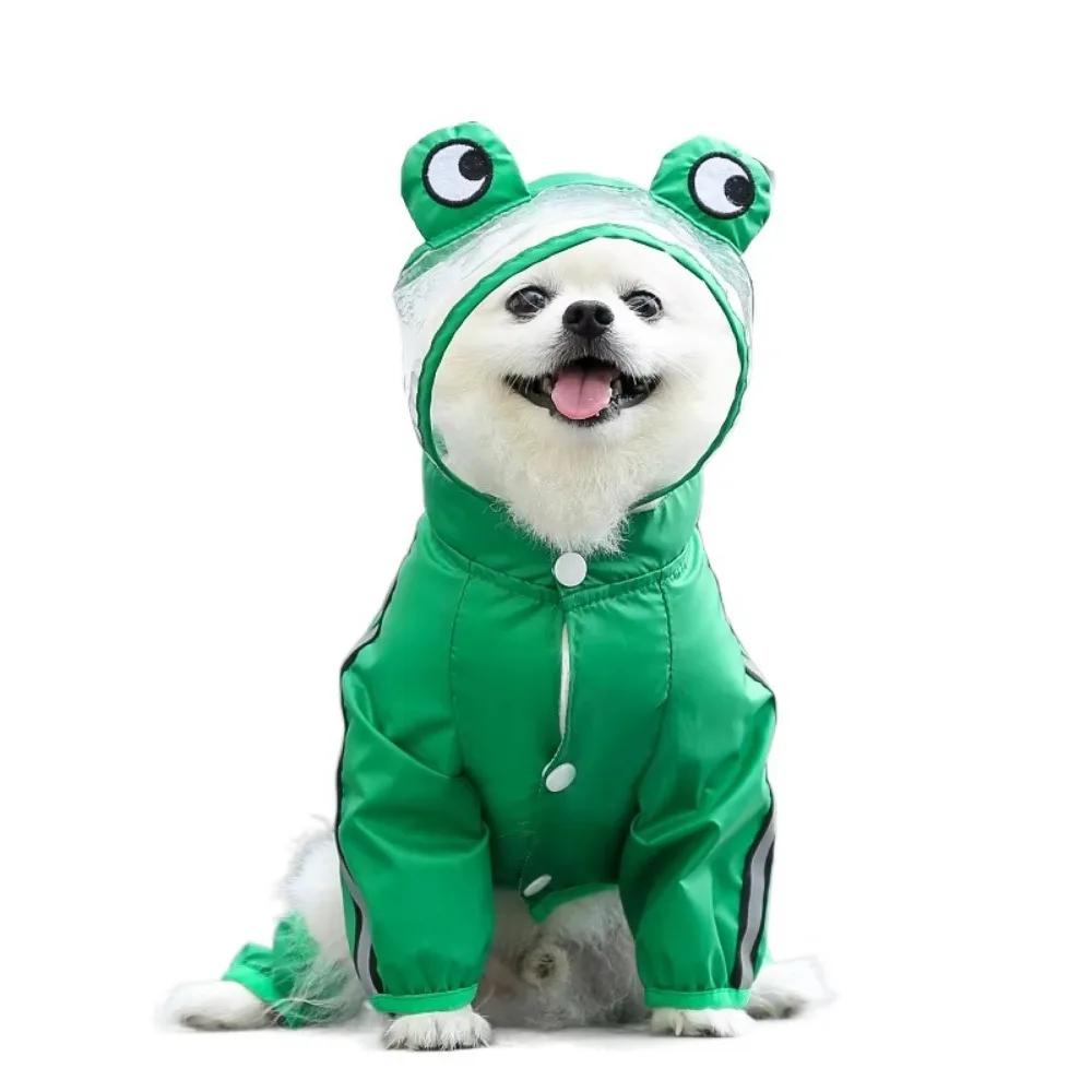 Cartoon Dog Raincoat with Hood Funny Shape Adjustable 3D Frog Pet Poncho Full-Coverage Transparent Hat Four Legs Dog Costume