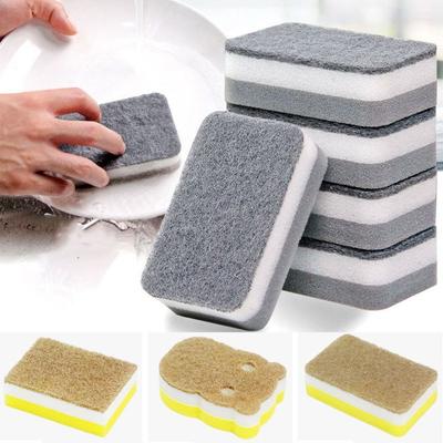 1/5Pcs Durable Three-Layers Dishwashing Sponge Decontamination Double-Sided Cleaning Rag Thick Cleaning Scouring Pad
