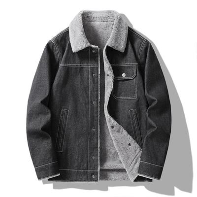 Herren Casual Denim Reversjacke Herbst und Winter Koreanische Version mit Fleece Denimjacke