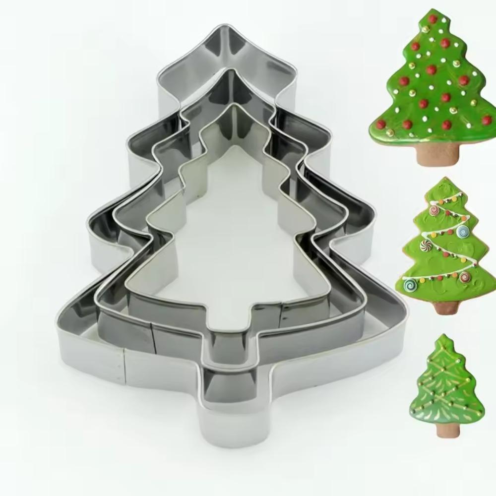 3PCS Christmas Tree Cookie Cutter Set Stainless Steel Biscuit Mold for Baking Cake Dough Pastry Christmas Baking Accessories