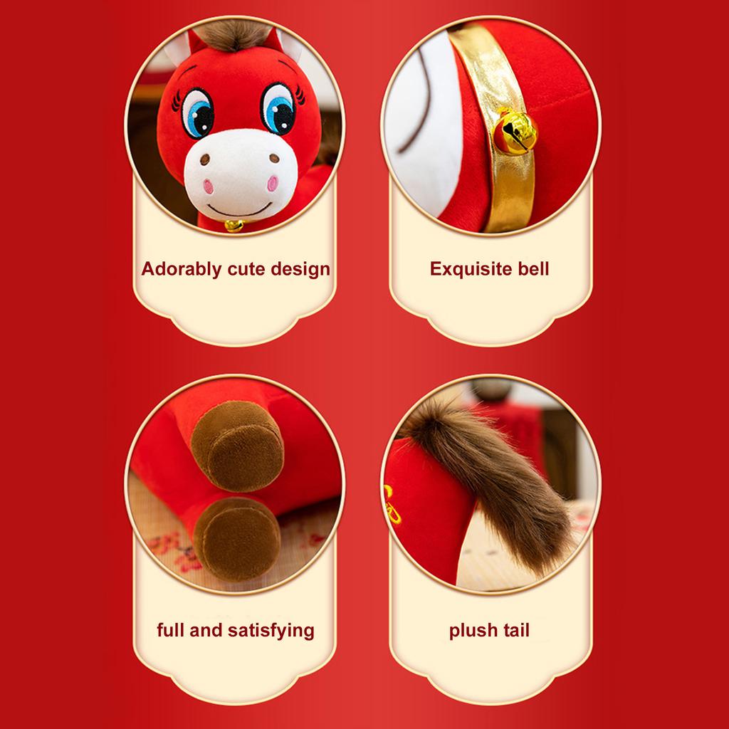 Year of The Horse 2026 Plush Funny Smiling Horse Plushie Figurine Lucky Chinese Lunar New Year Mascot Zodiac Ornament for Home