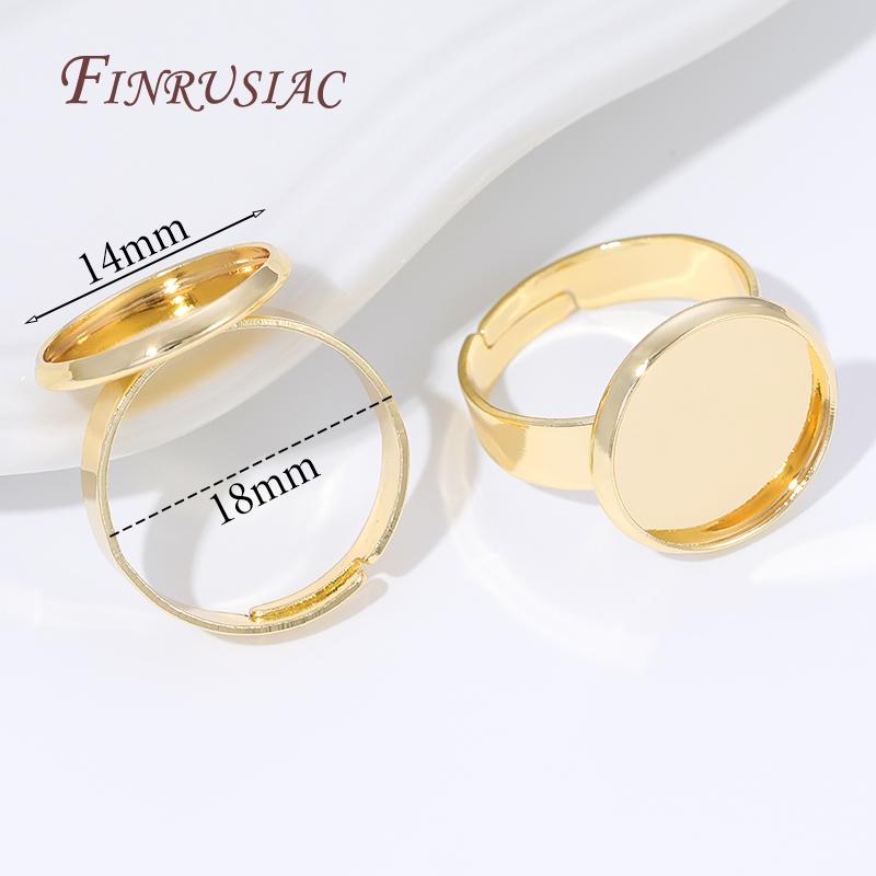 2/4/6pcs Adjustable 14K Gold Plated Open Ring Settings Blank Base Bezel Cabochons Rings For Jewelry Making DIY Finger Ring Blank