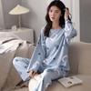 Pijama feminino de poliéster, tamanho grande 5XL, primavera/outono, xadrez, manga comprida, conjunto de roupa de dormir, feminino, simples, solto, casual