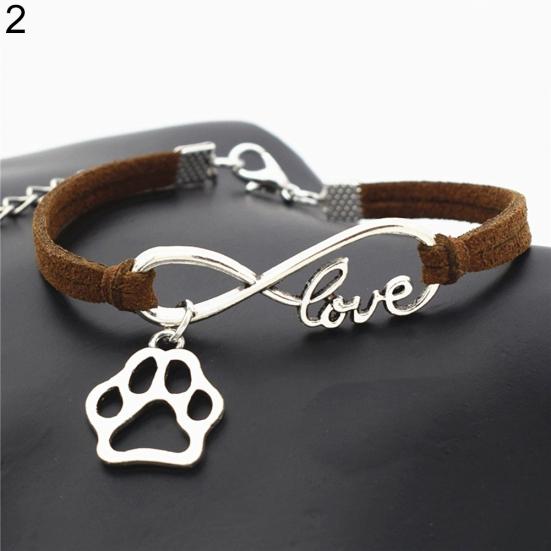 Women Unisex Stylish Paw Pendant Infinity Love Faux Leather Handmade Bracelet