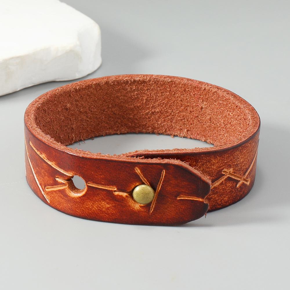 Vintage Hnědý Potištěný Obmotávací Náramek z Pravé Kůže Pánský Nastavitelný Náramek Punk Dámské Šperky Doplňky