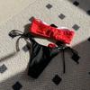 2024 American Style Color Contrast Rose Bandeau Tie Sexy Drawstring Tie Fashion Split Swimsuit Bikini Set Beach Party Clothes