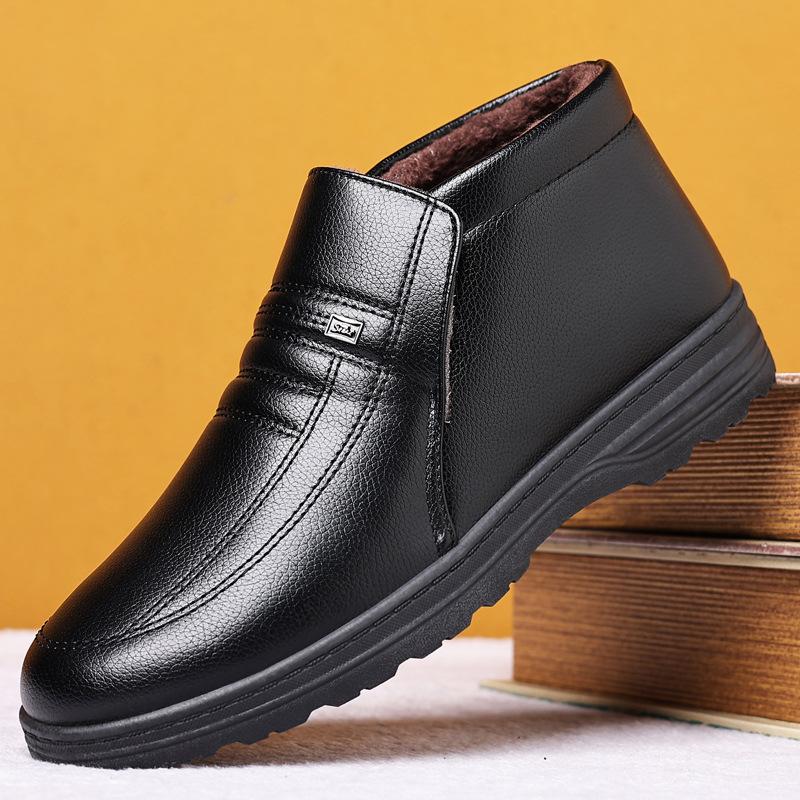 Winter warm velvet non-slip men's casual high-top cotton shoes the elderly cotton shoes men's leather men's cotton shoes 2025