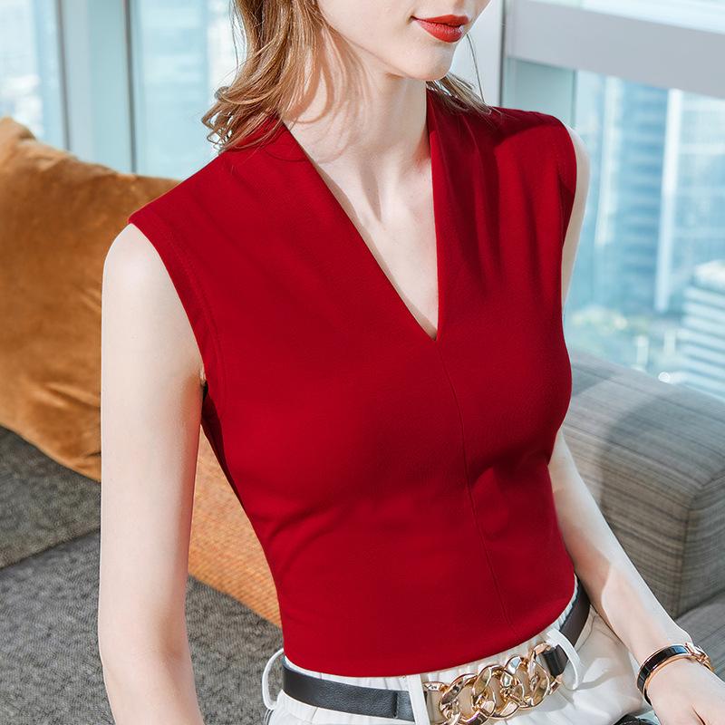 Women Latest European Women s Clothing Style Deep Vest Bottoming Shirt Thin Inner Waist Sleeveless Top S